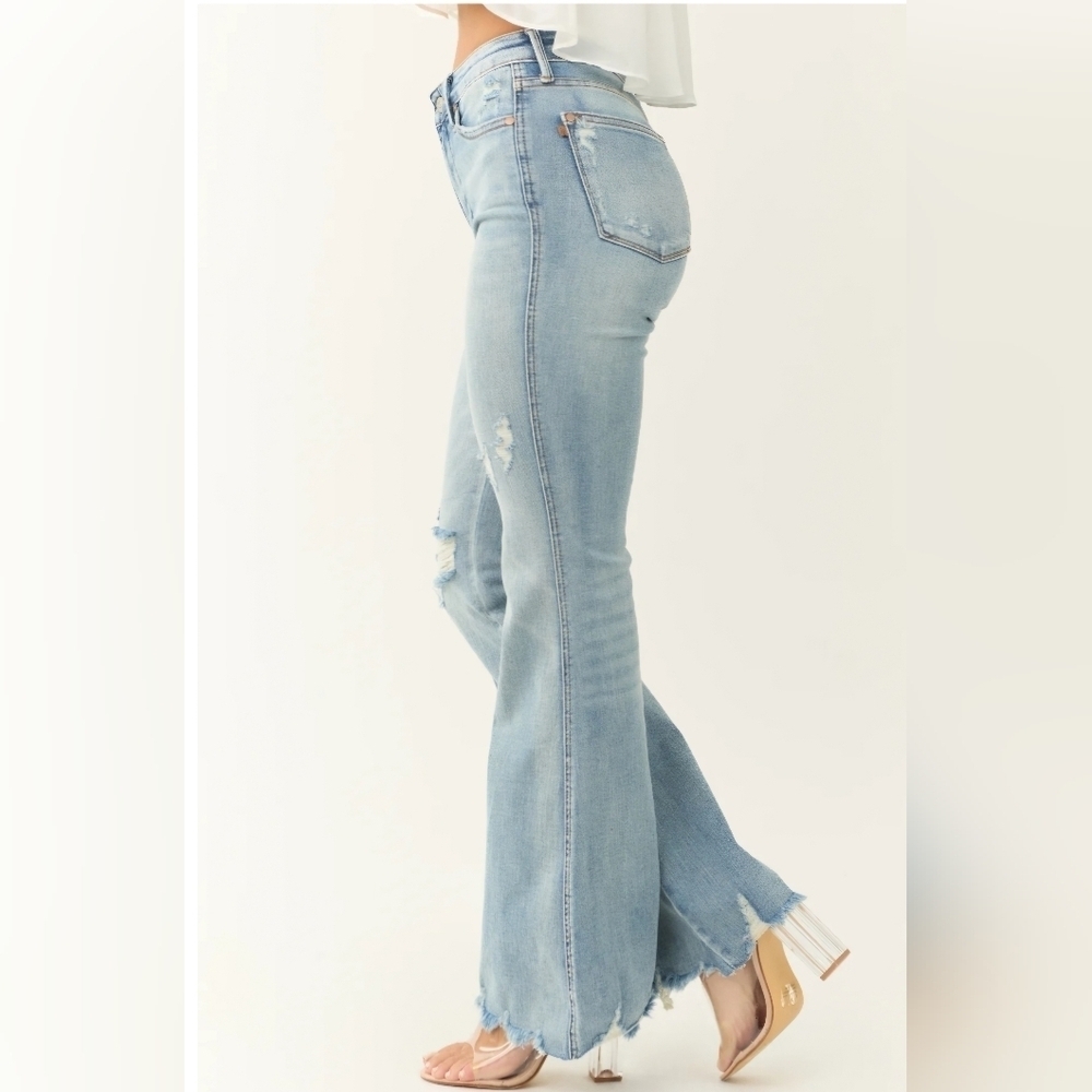 Judy Blue Mid Rise Tummy Control Medium Wash Flare Jeans Distressed Various NEW - Picture 10 of 16